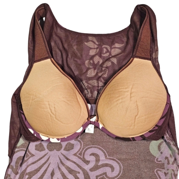 Athleta Size 36C Shape Wear Tank With Built In Bra Purple Flowers - Picture 2 of 4
